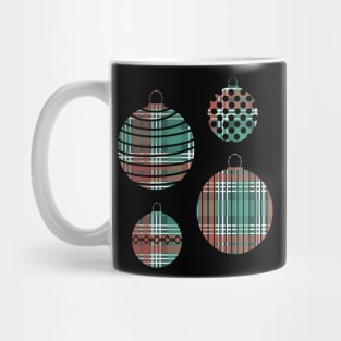 Red, Green and White Tartan Christmas Baubles Mug